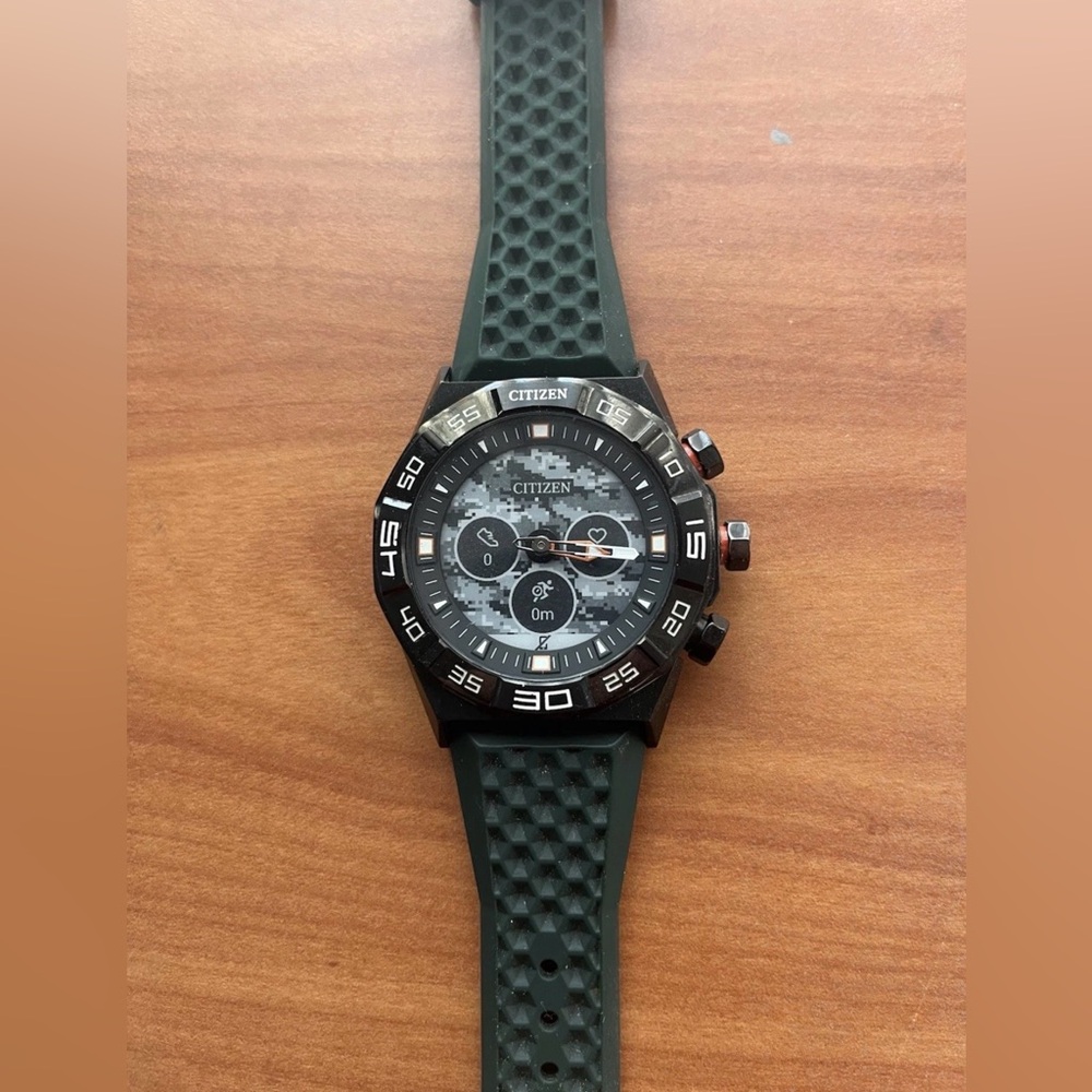Citizen JX1005-00E CZ Smart 44mm Green Rubber Steel Black PVD Hybrid Men's Watch